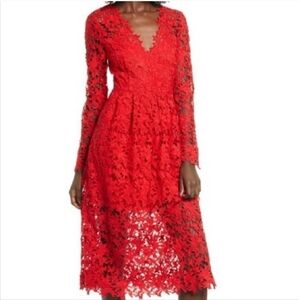 Astr Red Lace Midi Dress